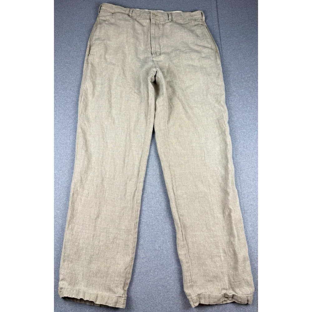 Daniel Cremieux Mens 36x34 Linen Pants Beige Bayonne Straight Leg Casual